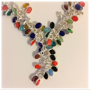 New🍒🍒Silver Multi-colors Chalcedony Necklace